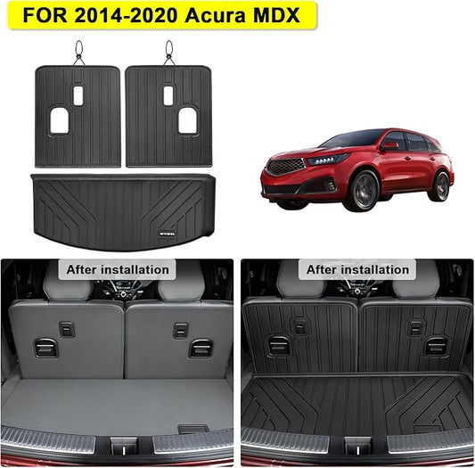 Floor Mats for Acura MDX 2014-2020 (only for 7 Seat, No Hybrid Models) with Trunk Mat & Backrest Mat TPE All Weather Protection 3 Rows Floor Liner & Cargo Liners Accessories