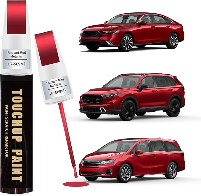 Radiant Red Metallic(R-569M) Car Paint Touch Up Pen Compatible with Honda,2-In-1 Color Accurate Touch Up Car Scratch Repair Paint Match Honda Series Automotive Scratch Remover for Nicks & Chips Repair