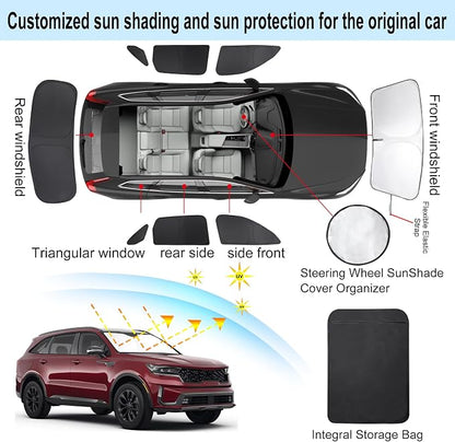 TINGLU Window Shades for Kia Sorento SUV 2021-2025 2026 Accessories Side Full Windows Rear Triangular Windshield Sun Shade Sun UV Rays & Privacy Protection for Camping,Napping,and Relaxing 8PCS