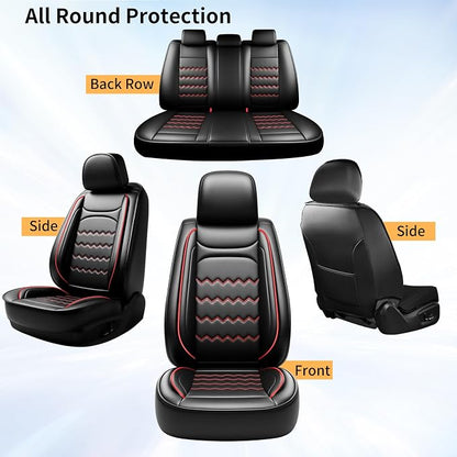 Car Seat Covers Fit for Ford Mustang Mach-E 2021-2026, Full Coverage Leather Waterproof Breathable Seat Covers Full Set, Automotive Seat Protectors, Airbag Compatible (2 Front Seats, Red Black)