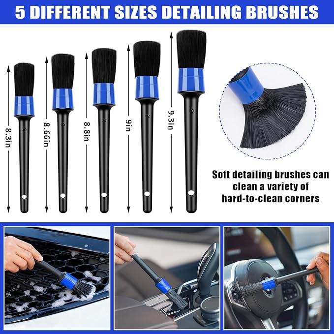 Windshield Cleaner Tool, 17Pcs Car Interior Detailing Kit, Detailing Brush, Towels, Duster, Car Cleaning Kit Interior for RVs, Truck, Trailer (Blue)