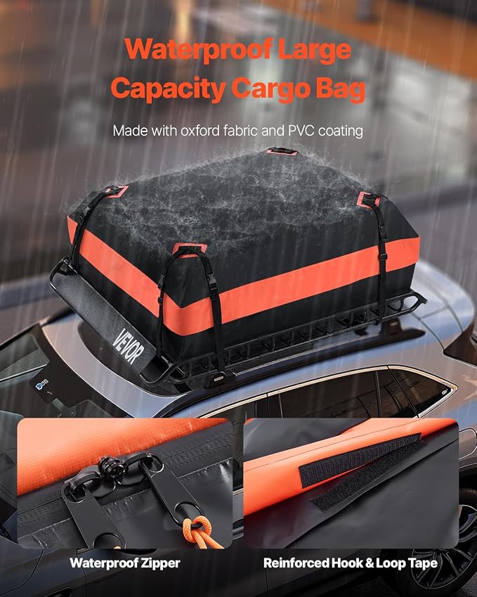 VEVOR Roof Rack Basket, 51 x 36 x 4.1 in, Universal Rooftop Cargo Carrier with 1120 x 870 x 260 mm Cargo Bag, Net, Ratchet Straps, 200 lbs Max Load Capacity Car Top Luggage Holder, for SUV Truck Car