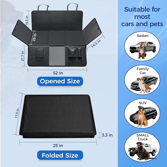 HOB4U Back Seat Extender for Dogs, PU Leather Dog Car Seat Cover for Back Seat with Hard Bottom, 100% Waterproof, Scratch Proof and Anti Slip Dog Hammock for Cars and SUVs, Holds 400 lbs