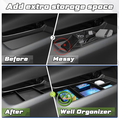 Sunsdrew 2025 Equinox Under Center Console Organizer for 2025+ Chevrolet Equinox Accessories TPE Lower Center Console Tray 2025 Chevy Equinox Console Organizer(NOT fit Equinox EV Version)
