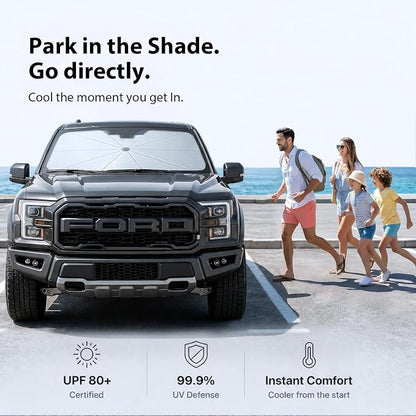 Car Windshield Sun Shade Umbrella [2026 Ice Shield] Custom Fit: Tesla Model Y, Ford Explorer, Chevy Blazer, Hyundai-Palisade & More SUV Car Accessories, Anti-Scratch Max Cool Interior Protector