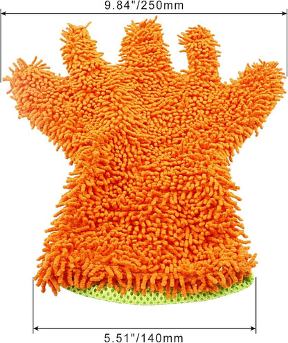 BokWin 2-Pack Car Wash Mitt Scratch Free, 5-Finger Microfiber Wash Mitts, Car Interior Exterior Cleaning Gloves, Auto Chenille Washing Sponge Kits for Cleaning Wheel Tight Spot(Orange)