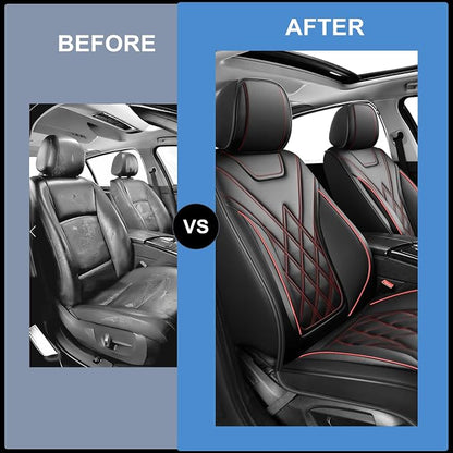 Car Seat Covers Compatible with Hyundai Ioniq 2017-2026 - Waterproof & Breathable Luxury Leather All-Weather Seat Cushions Protectors, Airbag Compatible, Only 2 Front seat Covers (Redline)