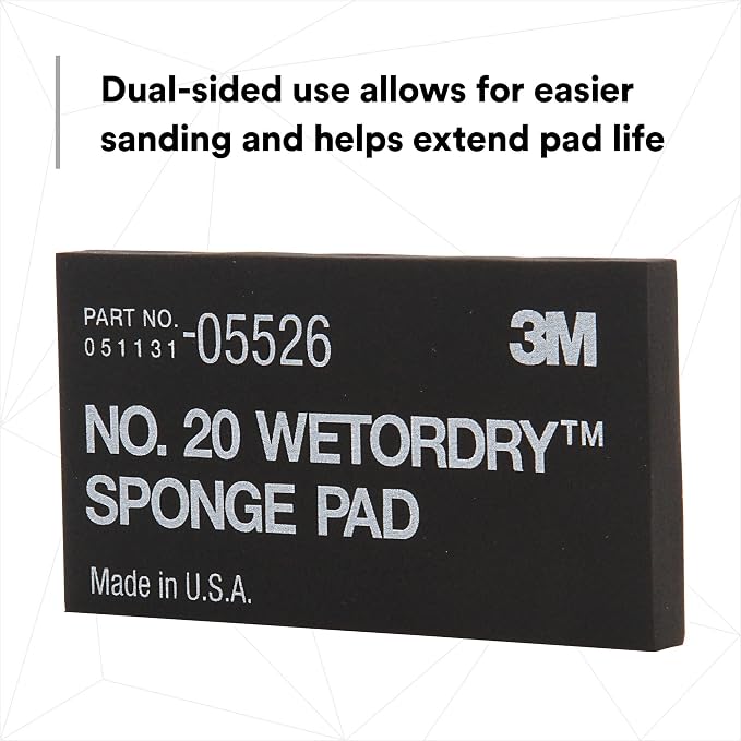 3M Wetordry Sponge Pad 20, 05526, 5-1/2 in x 2-3/4 in x 3/8 in, 5 Pack, Flexible, Long Lasting