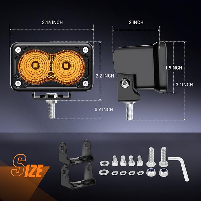 Nilight Amber Motorcycle Light Pods 2 PCS 3 Inch 1070LM Flood Offroad Driving Auxiliary Fog Lights Built-in EMC for Motorbike SUV ATV Truck Boat Tractor Forklift