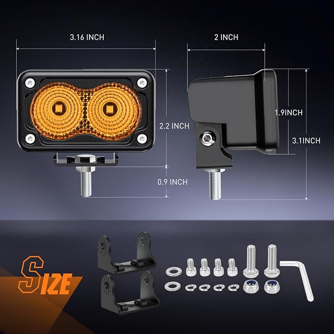 Nilight Motorcycle Amber LED Pods 2 PCS 3 Inch 1070LM Flood Offroad Fog Driving Auxiliary Light w/18AWG DT Wiring Harness Kit for ATV Truck Boat Tractor Forklift
