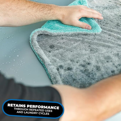 The Rag Company, The Liquid8r, Absorbent 70/30 Blend Microfiber Drying Towel for Cars, Trucks, and SUVs, Safe for Detailing, Scratch-Free, Twist Loop, 1100 GSM, 20x24 Inches, Aqua Blue/Grey