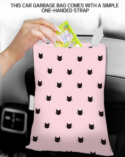 Car Garbage Can, Hanging Car Trash Can Bag for Cute Car Back Seat Organizer, Pink Cats