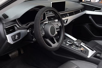 KAFEEK Elastic Stretch Steering Wheel Cover,Warm in Winter and Cool in Summer, Universal 15 inch, Microfiber Breathable Ice Silk, Anti-Slip, Odorless, Easy Carry,Black