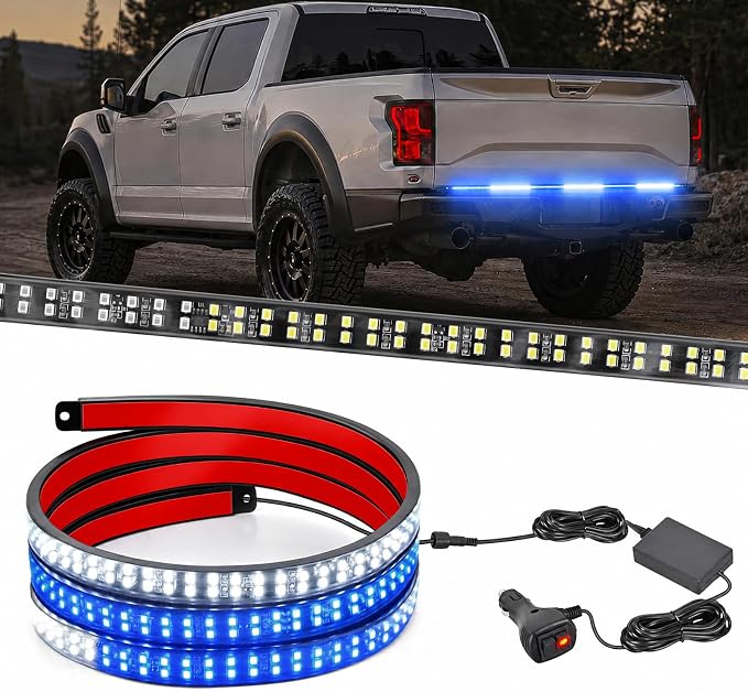 Nilight 48 Inch Truck Tailgate Strobe Light Strip Tail Emergency Bar Rear Window Warning Lamp Ultra-Bright Double Row 288 LED for Pickup Trailers Construction Vehicles Car SUV, Blue White