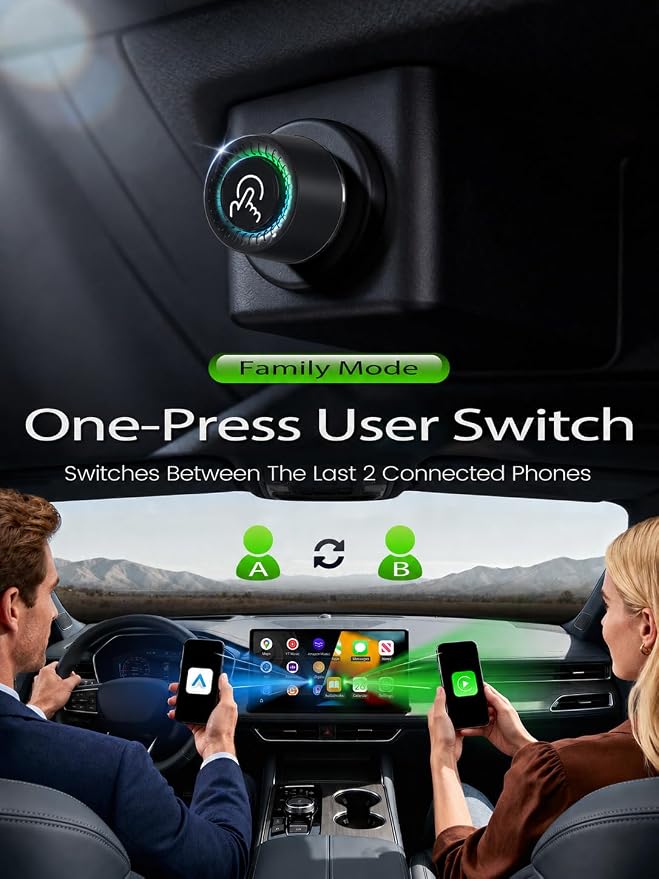 Wireless CarPlay Adapter, Fast Auto Connect, No Lag, Easy Device Switching for 2 Phones, Plug & Play, 5GHz WiFi, Compatible with iPhone 6 or Above