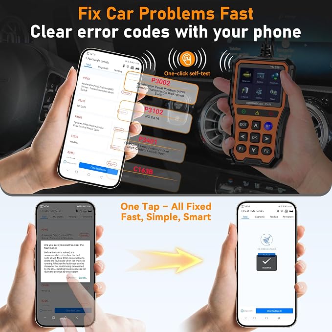 AMTIFO OBD2 Scanner Bluetooth Diagnostic Tool - iOS/Android Compatible, Real-Time Data, Battery Tester, Plug and Play, Emissions Readiness for Car Owners & Mechanics
