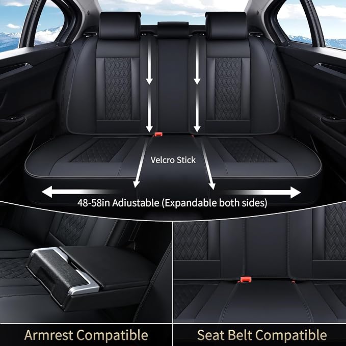 FLORICH Seat Covers, Car Seat Covers Full Set, Luxury Nappa Leather Seat Covers, Breathable and Waterproof Car Seat Protector 5 Seat, Automotive Seat Covers Universal Fit for Most Cars-Black