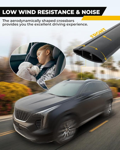 265LBS Lockable Cross Bars Roof Rack Fit for Cadillac XT6 2020-2025 & XT4 2019-2025 Aluminum Crossbars Cargo Bar Luggage Baggage Carrier Rooftop Accessories, for Storage Bag Kayak Snowboard Canoe Bike