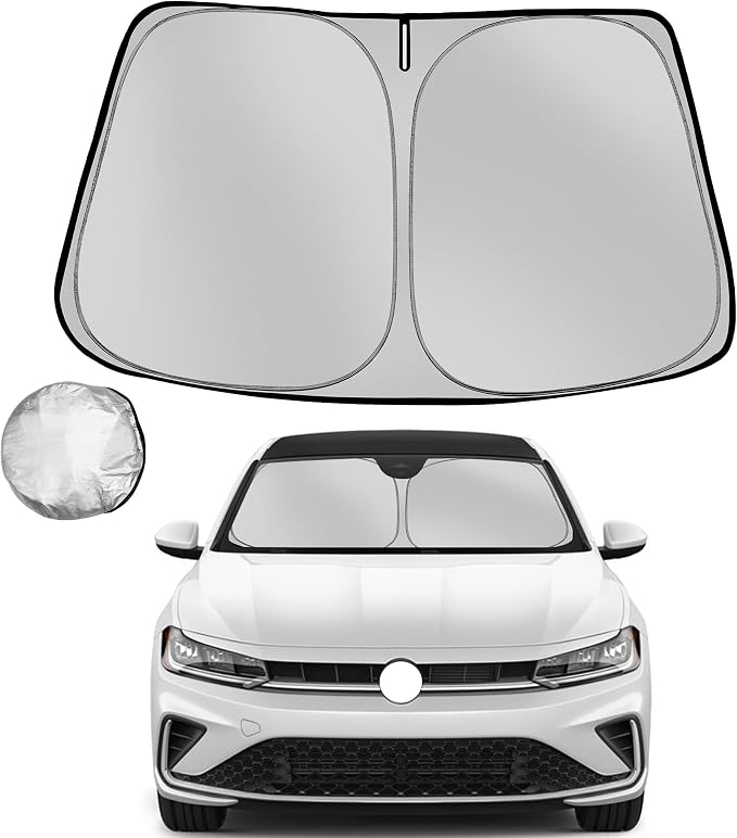 Windshield Sun Shade for 2019-2025 2026 Volkswagen VW Jetta Foldable Sun Sunshade for Car Front Window Blocks UV Rays and Heat Automotive Interior Protector Custom Fit Accessories