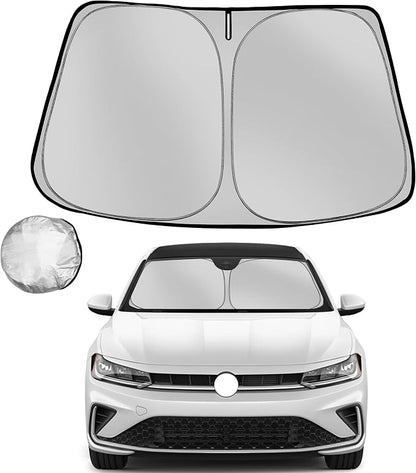 Windshield Sun Shade for 2019-2025 2026 Volkswagen VW Jetta Foldable Sun Sunshade for Car Front Window Blocks UV Rays and Heat Automotive Interior Protector Custom Fit Accessories