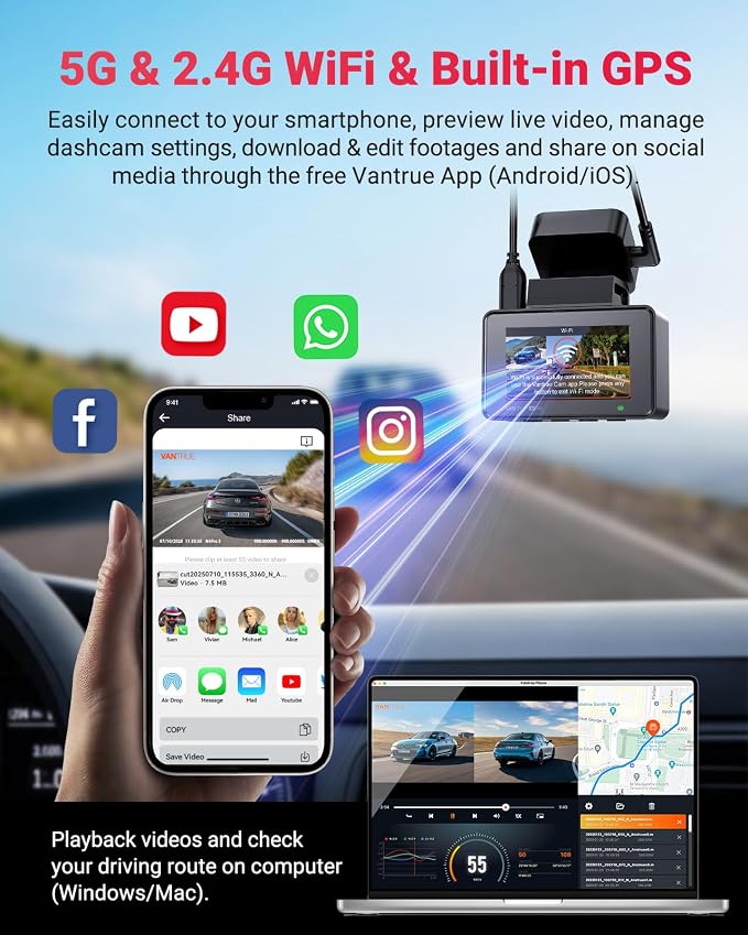 Vantrue E2 Pro Dash Cam Front and Rear, 2.5K Upgrade Rear Cam, 4K+2.5K Dash Camera for Cars, Voice Control, WiFi, GPS, Night Vision, 24H Parking Mode, Loop Recording, 2.45" IPS, Support 1TB