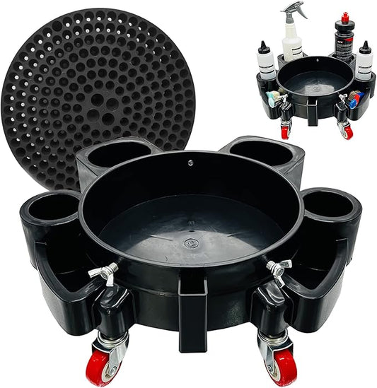 Car Wash Bucket Dolly, 5 Gallon Bucket Grit Trap, Removable Bucket Dolly, Rolling Bucket Dolly with Side Organizer for Storing Spray Bottles and Detailing Kits, Suitable for Workshop Car Washing