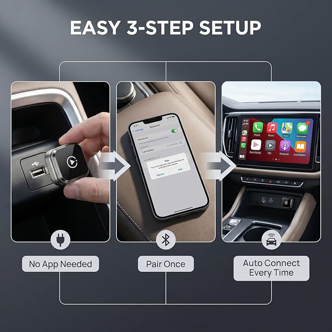 Wireless CarPlay Adapter, 2-in-1 for Android Auto, Gunmetal | Skip the phone cable after setup and use factory-wired CarPlay or Android Auto wirelessly on daily drives