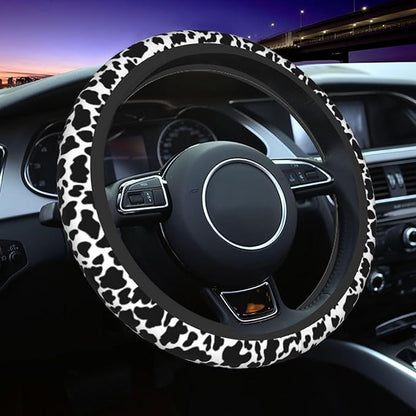 Cow Print Steering Wheel Cover - 15 Inch, Anti-Slip, Breathable Universal Car Steering Wheel Protector - Auto Accessory for Women & Men