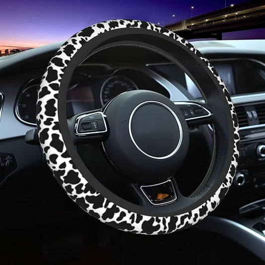 Cow Print Steering Wheel Cover - 15 Inch, Anti-Slip, Breathable Universal Car Steering Wheel Protector - Auto Accessory for Women & Men