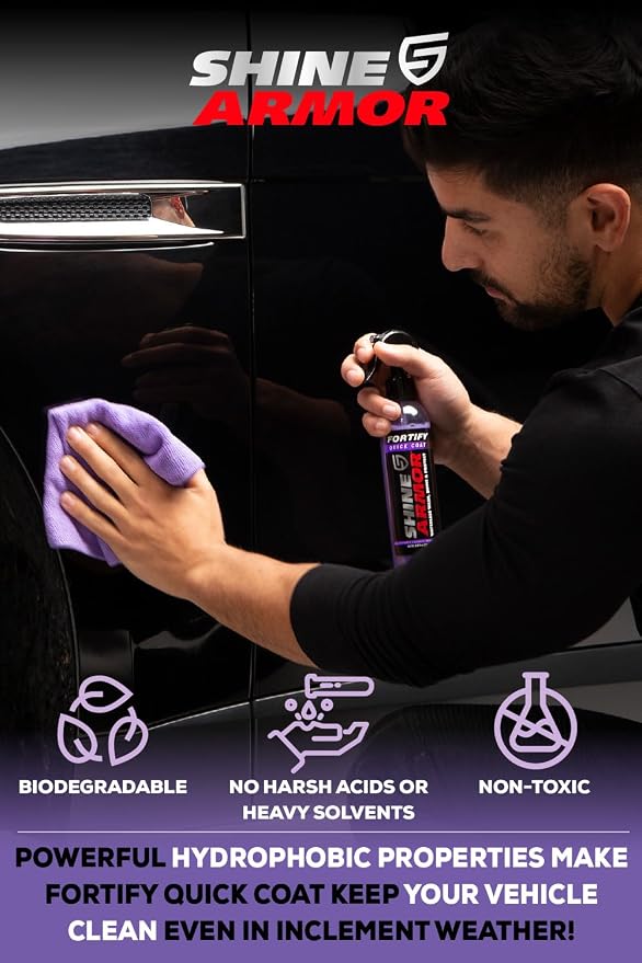 SHINE ARMOR Car Detailing Bundle - Fortify Quick Coat Ceramic Waterless Wash & Interior Cleaner - Complete Automotive Care Kit for Mirror Shine Paint Protection & Deep Interior Cleaning - 2 Pack