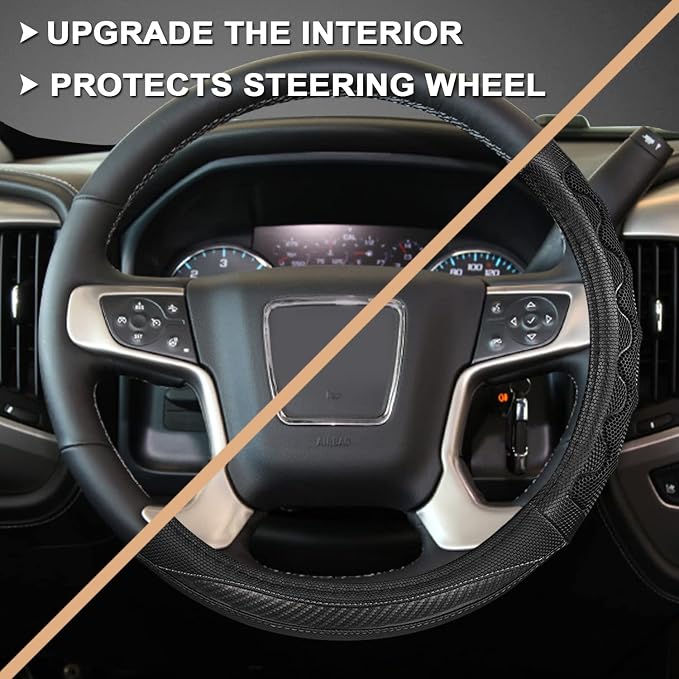 GIANT PANDA Steering Wheel Cover for GMC Sierra Acadia Terrain Yukon(3D Honeycomb-Gray-Standard Size)