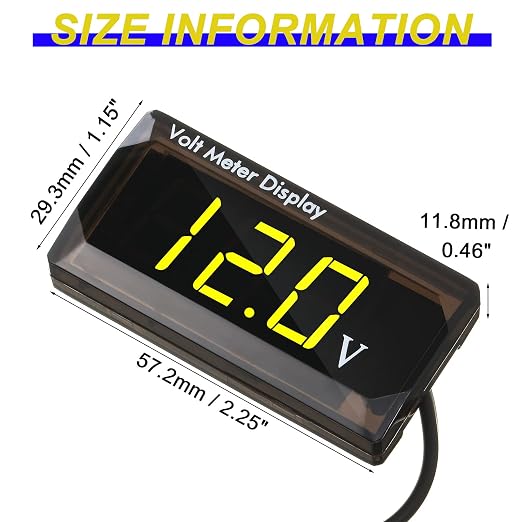 2 Pieces DC 4 to 28V Car Digital Voltmeter 12V Voltage Meter Car Audio Gauge LED Display 12V Waterproof Voltage Gauge Meter for Motorcycle (Yellow Light)