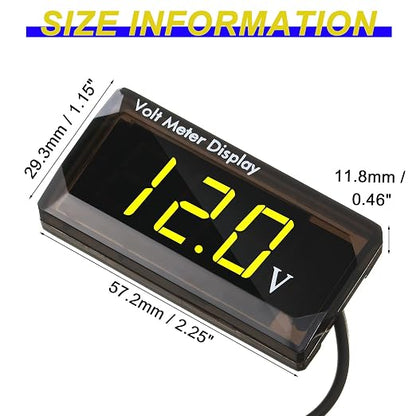 2 Pieces DC 4 to 28V Car Digital Voltmeter 12V Voltage Meter Car Audio Gauge LED Display 12V Waterproof Voltage Gauge Meter for Motorcycle (Yellow Light)