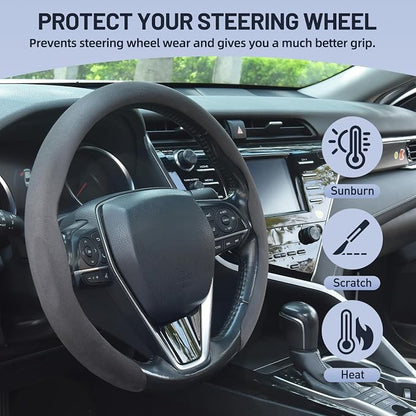 Frani Suede Steering Wheel Cover,Universal Fit 15 Inch-Premium Non-Slip Breathable Comfort Grip for Cars Trucks SUVs,Anti-Slip Durable Interior Upgrade