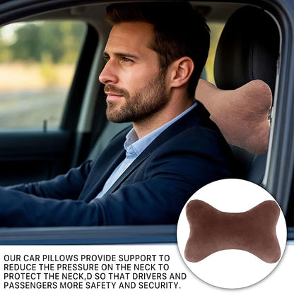 Car Headrest Pillow, Soft & Comfortable Memory Foam Car Neck Pillow for Driving Fatigue Relieve, Universal Cars Head Rest Pillows with Adjustable Strap, Car Interlor Accessorles (Brown)