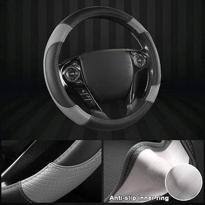 GIANT PANDA Steering Wheel Cover for Honda Civic(2006-2015),CR-Z, Insight, S2000 (Gray+Black-Small Size)