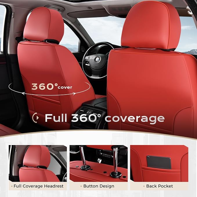 Coverado Car Seat Covers Front Set, Luxury Nappa Leather Seat Covers Universal Fit Waterproof Non-Slip Breathable Automotive Seat Protectors for Cars, SUVs, Trucks