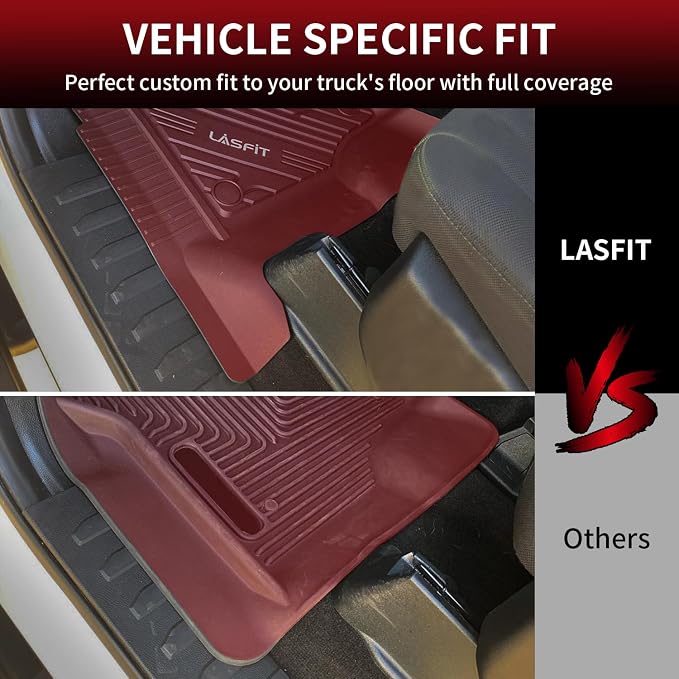 LASFIT Front Floor Mats for Ford F-150 2015-2026 | F150 Lightning 2022-2025 SuperCrew & Super Cab Carpet Floor All Weather Car Liners TPE Truck Mats-First Row Only, 2pcs Black