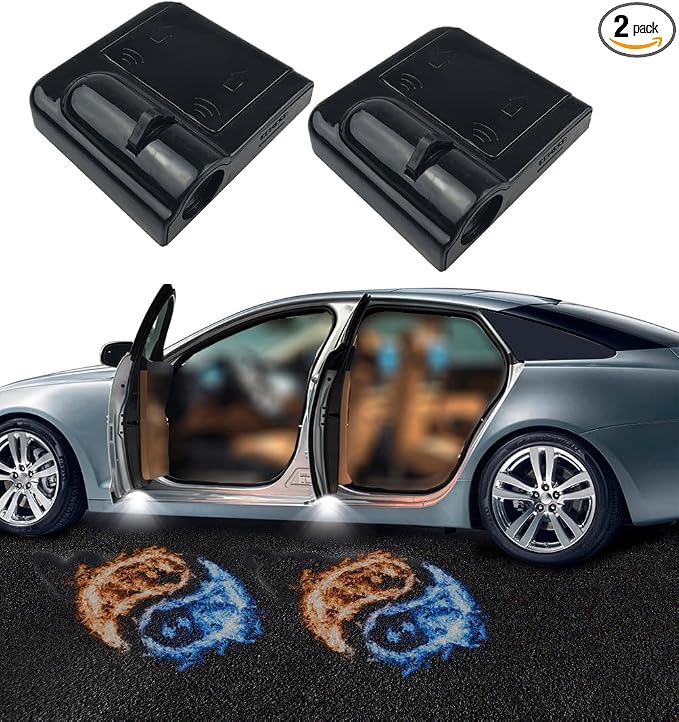 NewL 2 Pcs Led Car Door Welcome Light for Red Blue Fire Tai Chi Logo Symbol Projector Lights Ghost Shadow Light