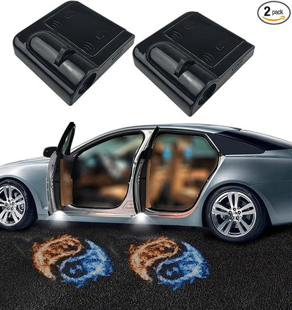 NewL 2 Pcs Led Car Door Welcome Light for Red Blue Fire Tai Chi Logo Symbol Projector Lights Ghost Shadow Light
