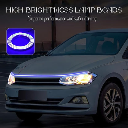 Car Hood Light Strip, 71 Inches Waterproof Flexible LED Strip, Dynamic Scan Start Up Car Daytime Running Lights, Universal Auto Exterior Decor Accessories for Most Vehicles (blue, 71 Inches)