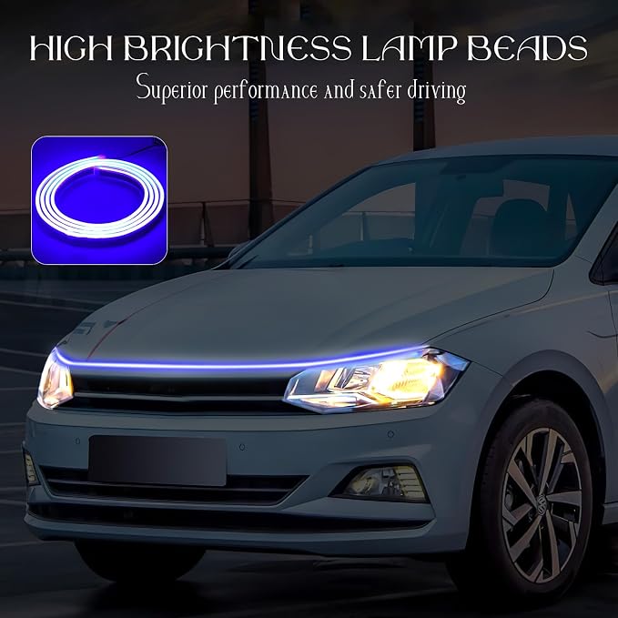 Car Hood Light Strip, 59 Inches Waterproof Flexible LED Strip, Dynamic Scan Start Up Car Daytime Running Lights, Universal Auto Exterior Decor Accessories for Most Vehicles (blue, 59 Inches)