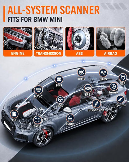 ANCEL BM500 OBD2 Scanner for BMW & MINI, Simplified Battery Registration, EPB, Oil, Throttle, PCM Resets, I/M Readiness, Full System Diagnostics for Engine, Transmission, ABS, SRS, DSC & More