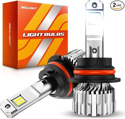SEALIGHT 9007/HB5 Bulbs, 70000LM 800% Super Bright 9007 LED Bulbs, 6500K Cool White, 1:1 Size with 15000RPM Cooling Fan, Plug and Play, Side Marker Assemblies, Pack of 2