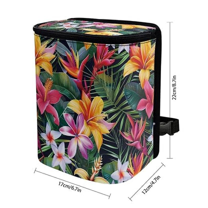 Talayituse Tropical Hiiscus Plumeria Print Car Trash Can with Lid, Leak Proof Auto Trash Bag Hanging Vehicle Garbage Can Multipurpose Storage Container for Back Seat Road Trip