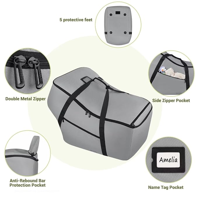 Infant Car Seat Travel Bag - Fits Infant Car Seats with Anti-Rebound Bar Base, Car Seat Airplane Bag for Chicco/Graco/Nuna/Cosco/Britax/Uppababy Baby Car Seat, Water Dirt Tear Resistant, Grey Upgrade