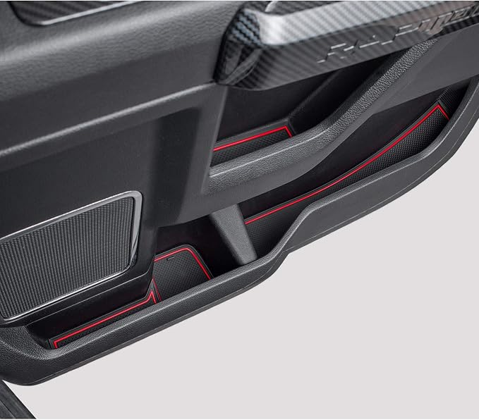 JDMCAR Liner Accessories Compatible with Ford F150 2015 2016 2017 2018 2019 2020 Premium Cup Holder, Center Console, and Door Pockets Rubber Inserts Kit (Bucket Super Crew) (Red Trim)