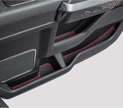 JDMCAR Liner Accessories Compatible with Ford F150 2015 2016 2017 2018 2019 2020 Premium Cup Holder, Center Console, and Door Pockets Rubber Inserts Kit (Bucket Super Crew) (Red Trim)