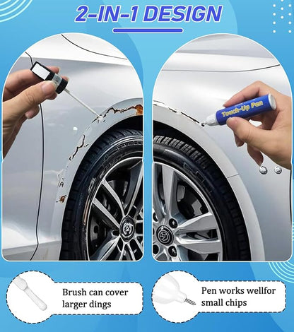 White Car Paint Touch Up Pen, Touch Up Paint for Car with Varnish Clear Coat Pen 2pcs, Car Scratch Repair Pen, Lasting Auto Scratch Remover, Quick and Easy Fix Vehicles Chip Rim Scuff Repair