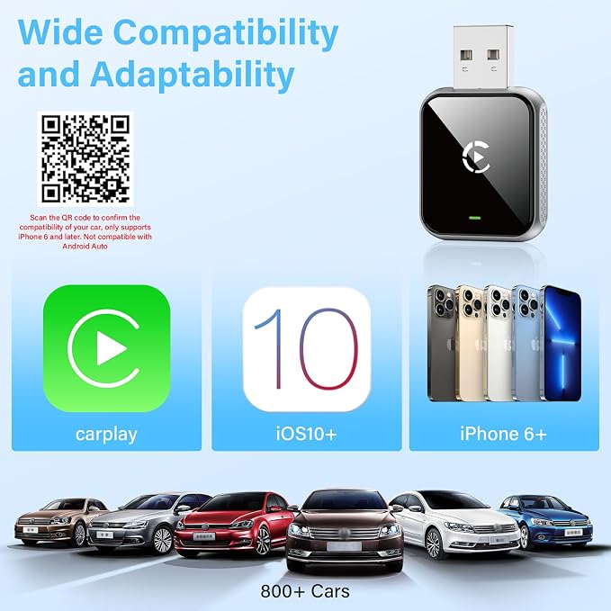Mini Wireless CarPlay Adapter, 2026 Upgraded iPhone Connect, Black Mirror Wireless and Bluetooth Adaptor, Plug&Play, No Delay & Stable Connection, for iPhone